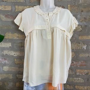 ALEXANDER WANG ~ 100% Silk Light Yellow Ruffle Sheer Flowy Blouse